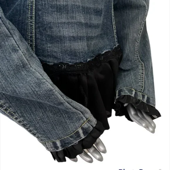 ☆ OOAK Refashioned Reworked Black Denim Steampunk Renaissance Jean Jacket Coat - Picture 9 of 11